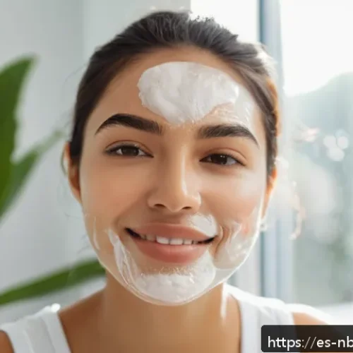 천연화장품 화장 지속력 - A detailed close-up of a young Latina woman with clear, glowing skin, demonstrating a skincare routi...