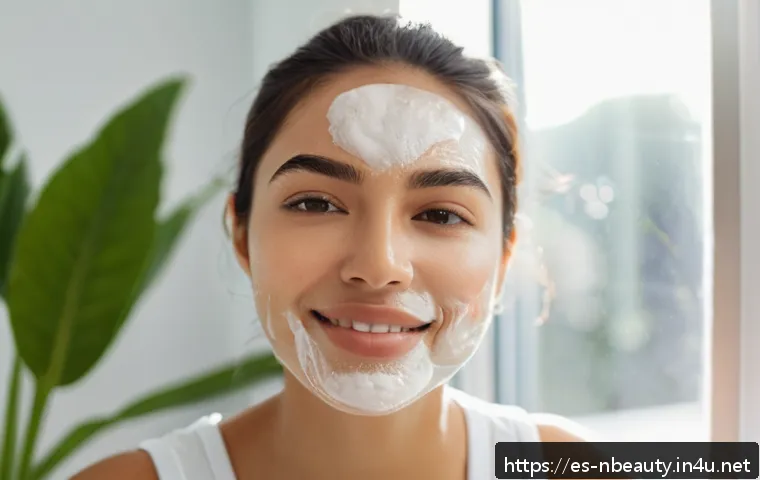 천연화장품 화장 지속력 - A detailed close-up of a young Latina woman with clear, glowing skin, demonstrating a skincare routi...