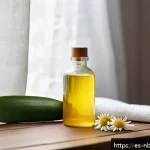 천연화장품 바디로션 성분 분석 - A serene spa scene showcasing natural skincare ingredients arranged artfully on a rustic wooden tabl...