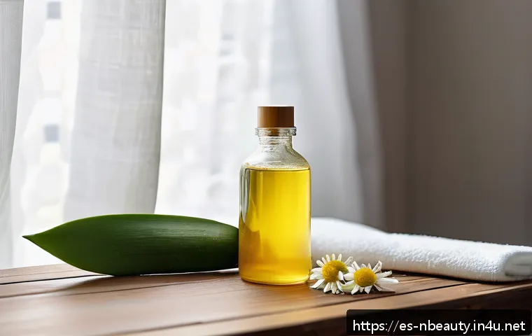 천연화장품 바디로션 성분 분석 - A serene spa scene showcasing natural skincare ingredients arranged artfully on a rustic wooden tabl...