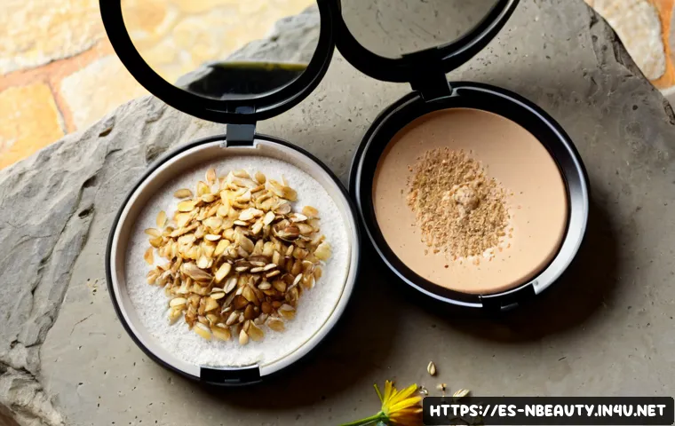 천연화장품 쿠션 팩트 추천 - Photorealistic beauty flat lay of three unbranded natural-looking cushion compact foundations in ope...